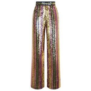 Rasario Multicolor Striped Sequin Straight Leg Pants
